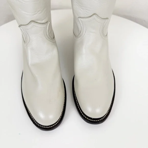 Vintage Justin Pearl White Roper Cowboy Boots Made in USA - Picture 4 of 9